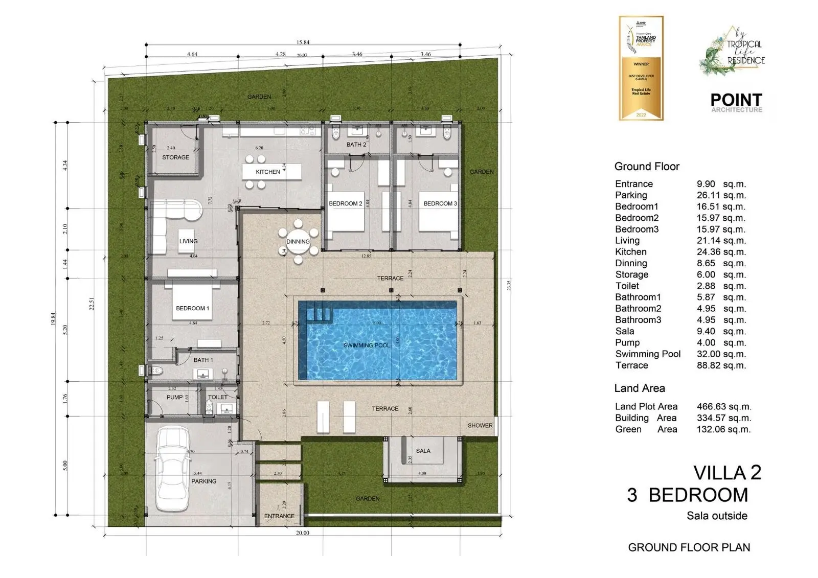 3-4 Villas avec 3-4 chambres, piscine et vue sur jardin près de la plage de Maenam   Sur plan