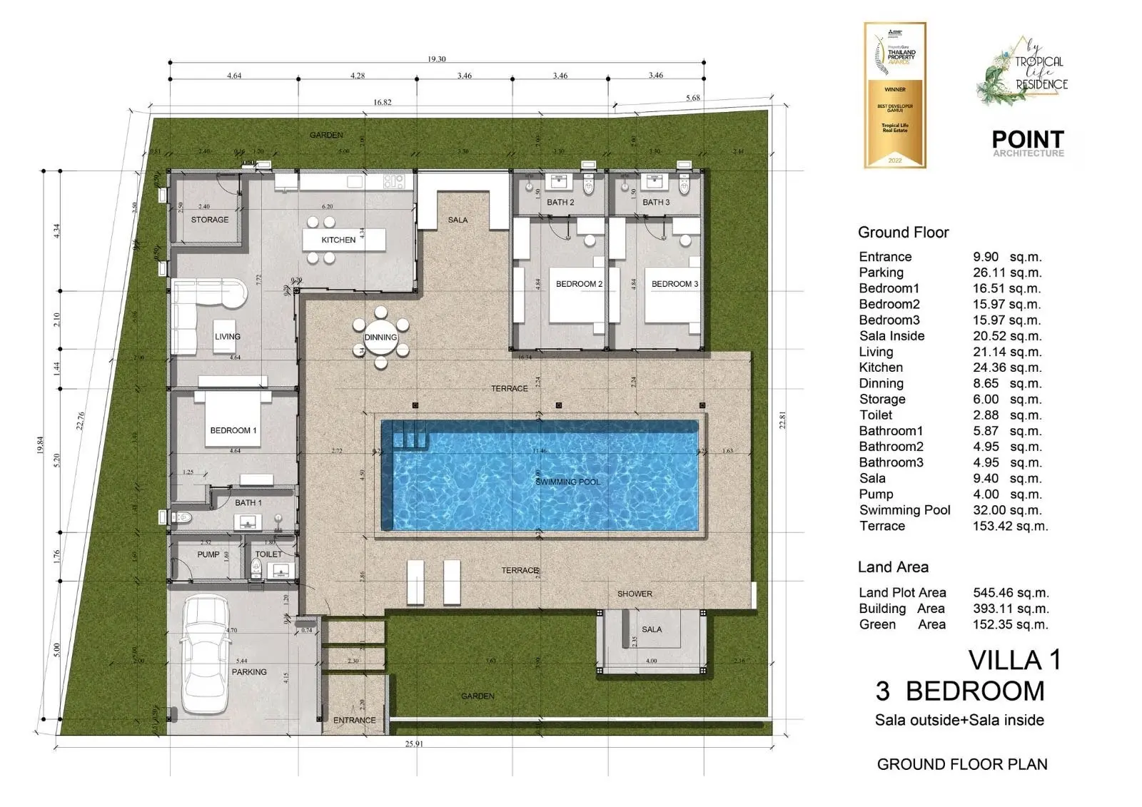 3-4 Villas avec 3-4 chambres, piscine et vue sur jardin près de la plage de Maenam   Sur plan