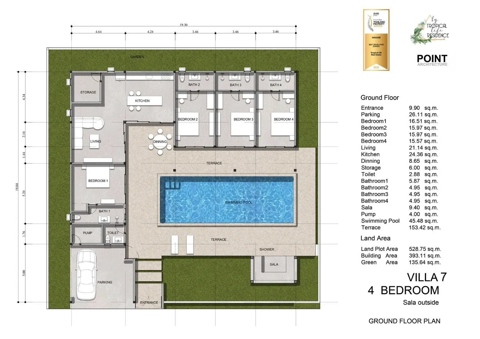 3-4 Villas avec 3-4 chambres, piscine et vue sur jardin près de la plage de Maenam   Sur plan