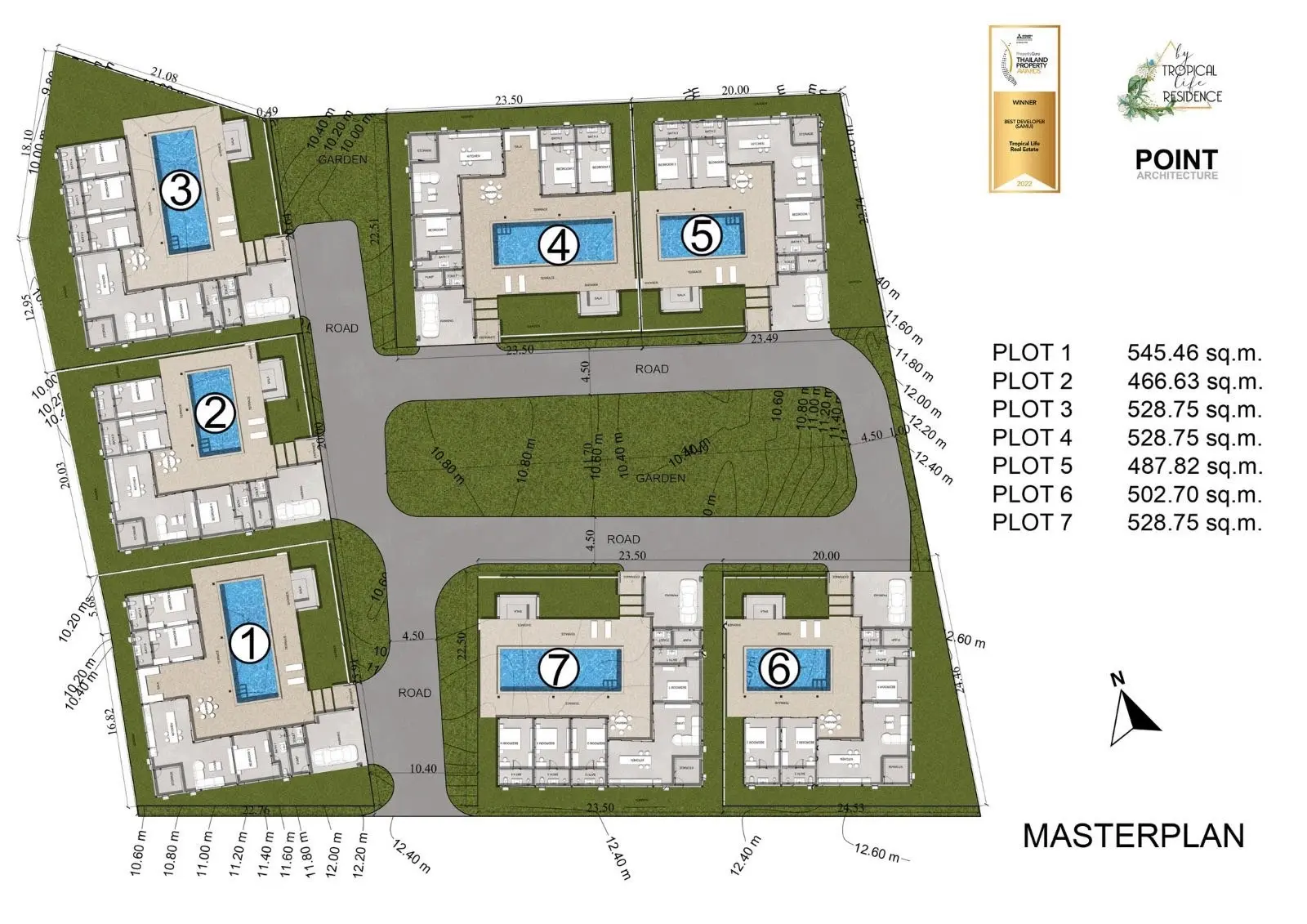 3-4 Villas avec 3-4 chambres, piscine et vue sur jardin près de la plage de Maenam   Sur plan