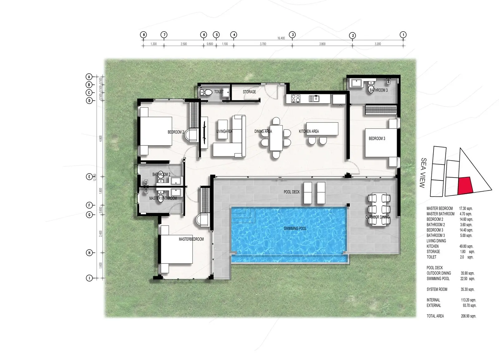 HORS PLAN !! Trois types de villas de 3-4 chambres avec vue sur la mer à vendre (Plai Leam)