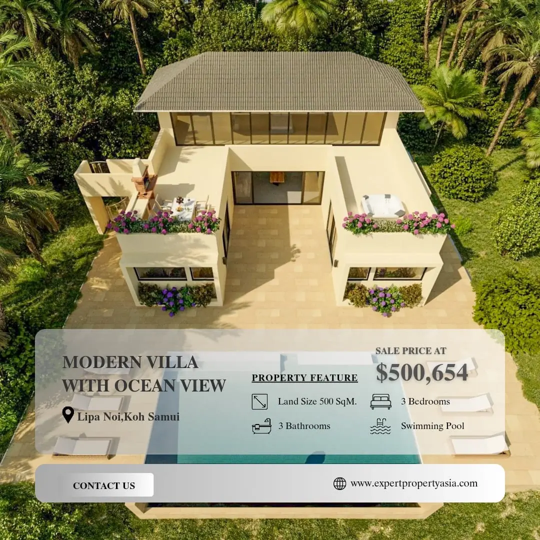 Villa de 3 chambres avec vue sur mer à Lipanoi Koh Samui Propriété à vie