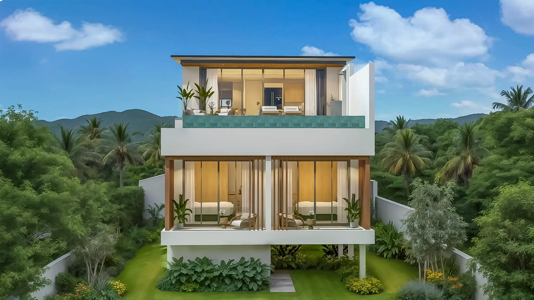 VILLA À DEUX ÉTAGES AVEC VUE SUR LA MER À VENDRE À BOPHUT, KOH SAMUI