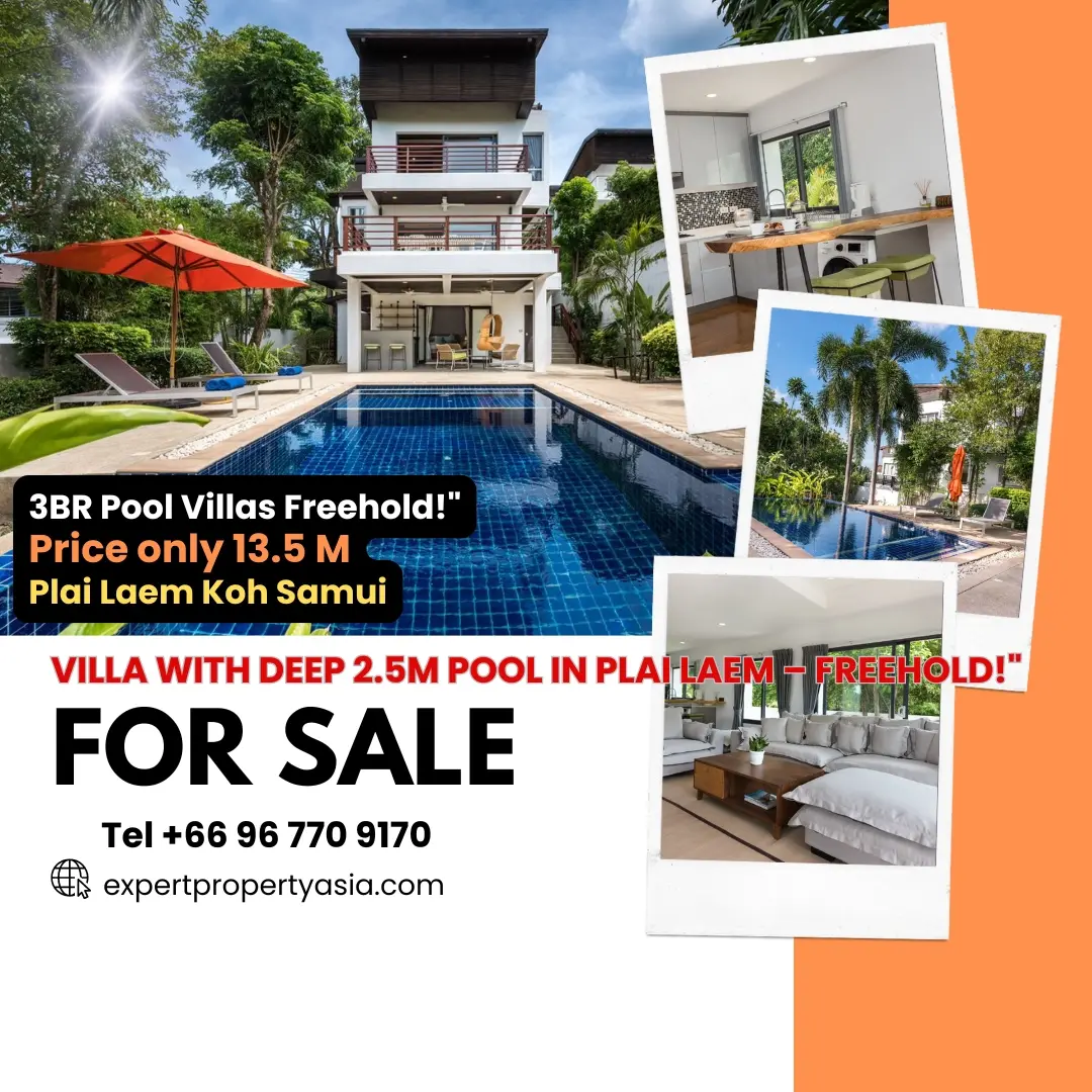 "Exceptional 3-Bedroom Villa with 2.5m Deep Swimming Pool – Freehold in Plai Laem!"