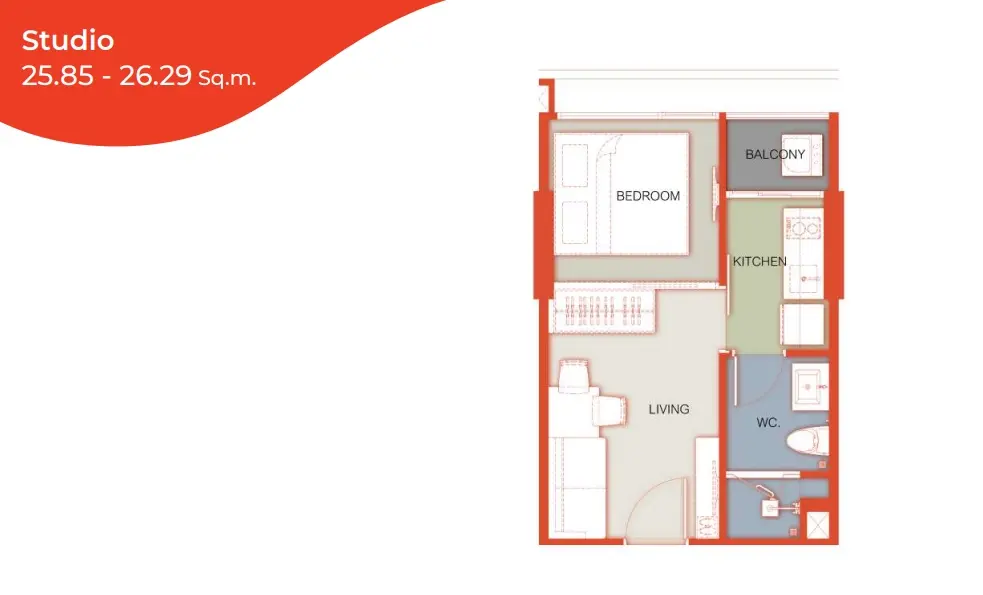 Studio 25.85-26.29sqm