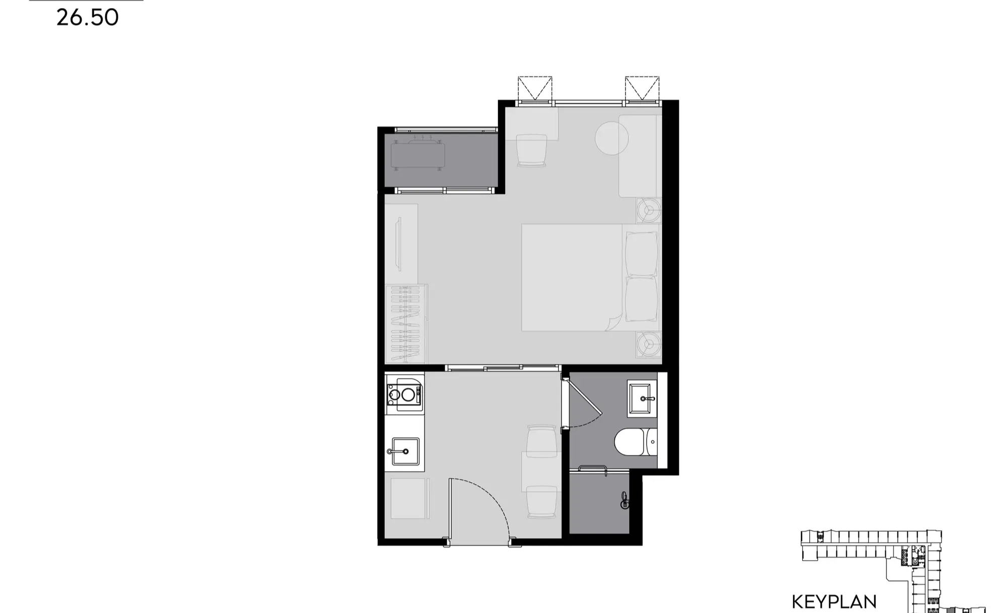 1 Bed, 26.5 sq.m.