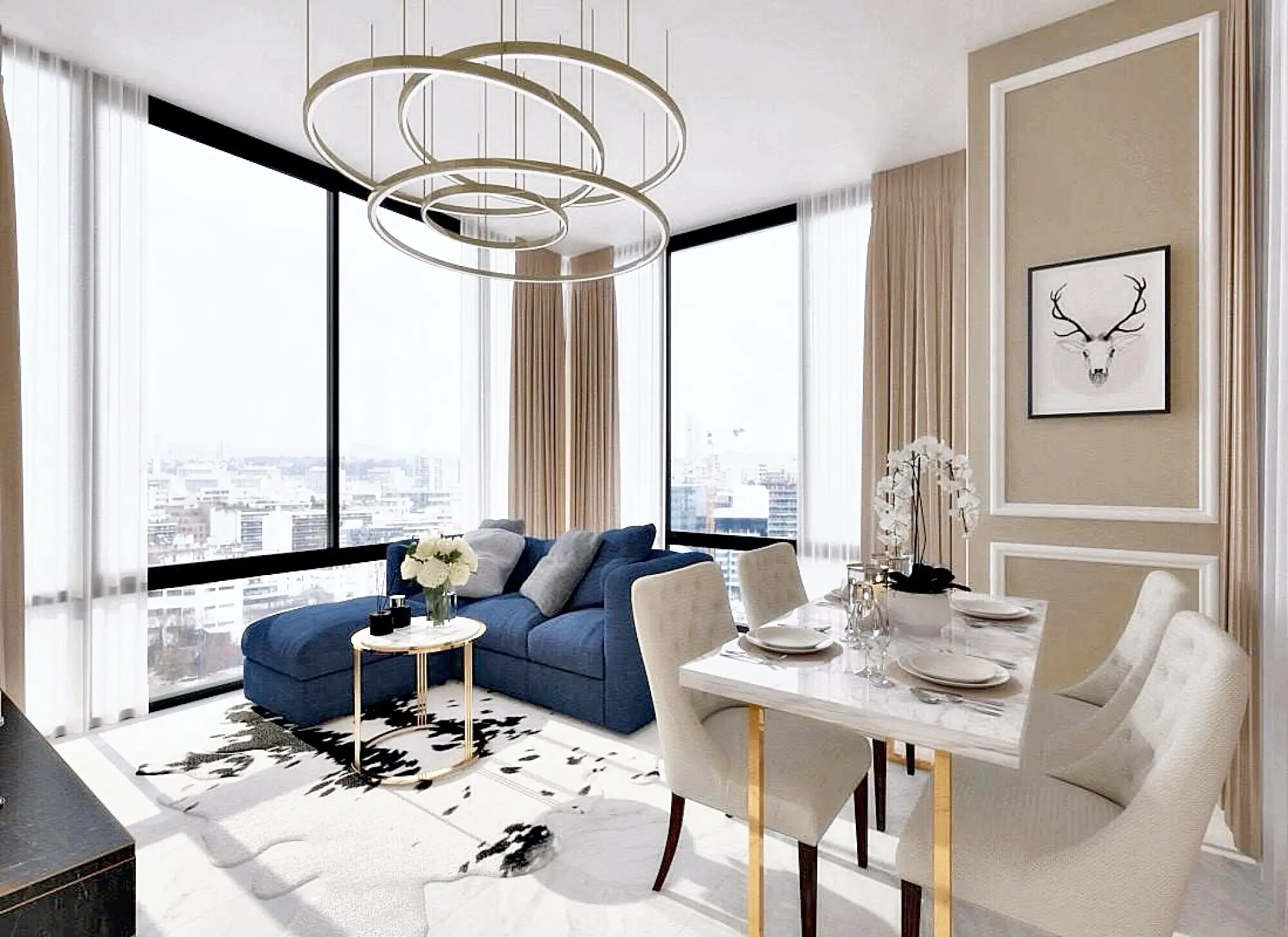 คอนโดโมเดิร์น 2 ห้องนอน 2 ห้องน้ำ ในบางรัก พร้อมวิวเมืองและตกแต่งด้วยหินอ่อน