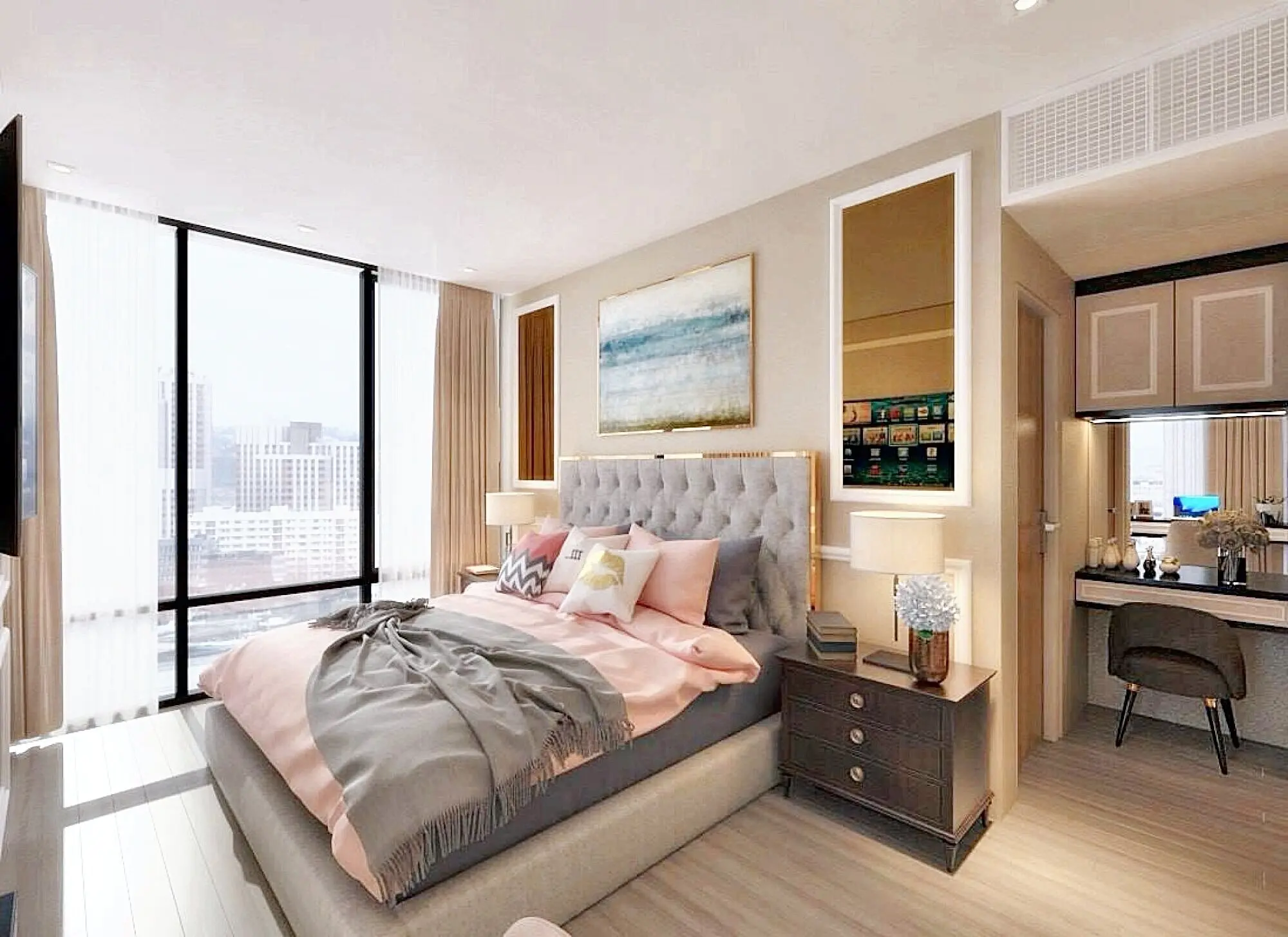 คอนโดโมเดิร์น 2 ห้องนอน 2 ห้องน้ำ ในบางรัก พร้อมวิวเมืองและตกแต่งด้วยหินอ่อน