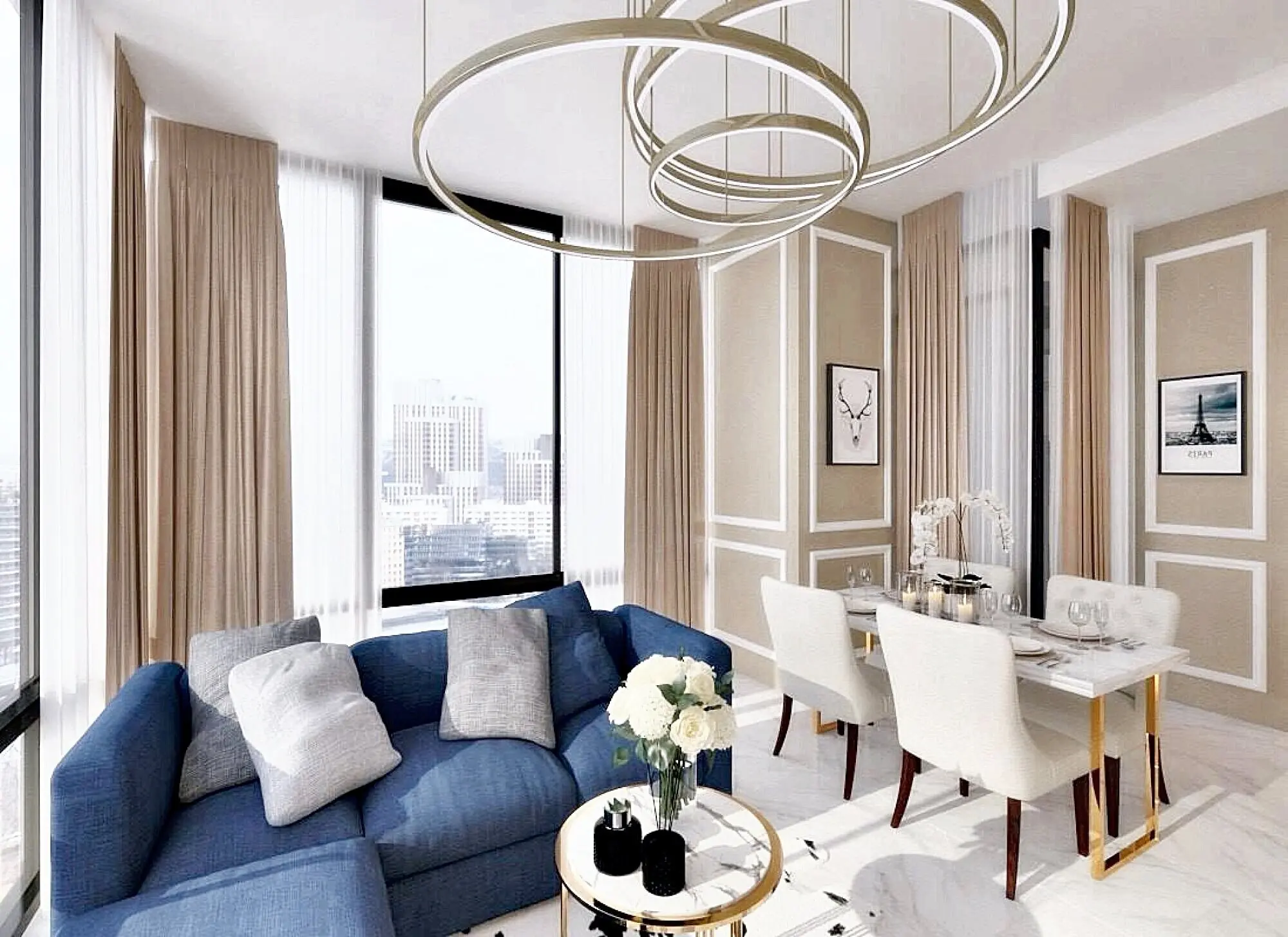 คอนโดโมเดิร์น 2 ห้องนอน 2 ห้องน้ำ ในบางรัก พร้อมวิวเมืองและตกแต่งด้วยหินอ่อน