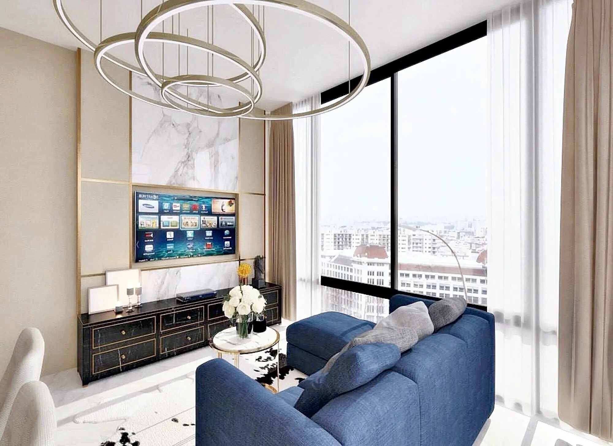 คอนโดโมเดิร์น 2 ห้องนอน 2 ห้องน้ำ ในบางรัก พร้อมวิวเมืองและตกแต่งด้วยหินอ่อน