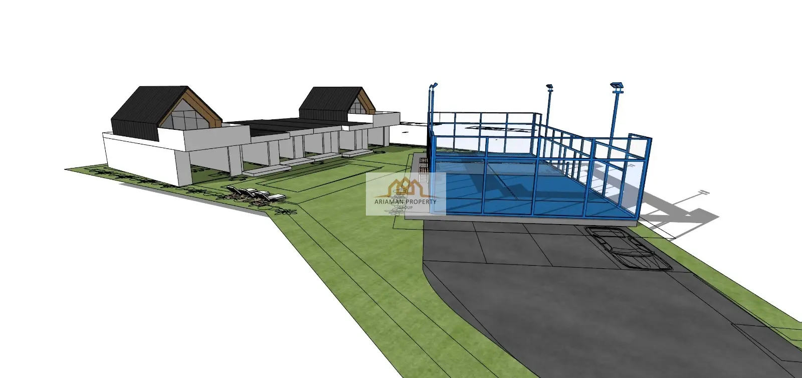 บ้านแปลนล่วงหน้าสมัยใหม่ 1 ห้องนอนพร้อมสนามกีฬาเอกชนในหมาเร็ด เกาะสมุย