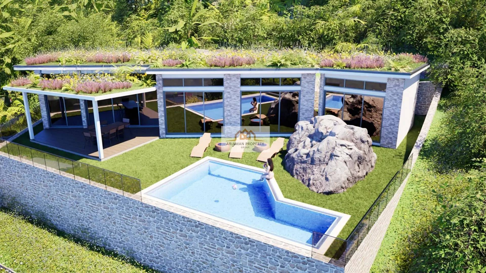 บ้านชั้นเดียวสไตล์โมเดิร์นพร้อมวิวที่สวยงามและสระว่ายน้ำส่วนตัวในมะเร็ต เกาะสมุย