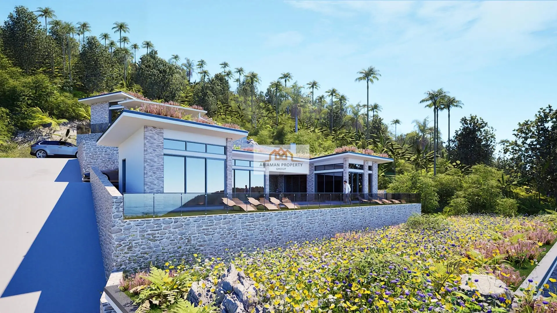 บ้านชั้นเดียวสไตล์โมเดิร์นพร้อมวิวที่สวยงามและสระว่ายน้ำส่วนตัวในมะเร็ต เกาะสมุย