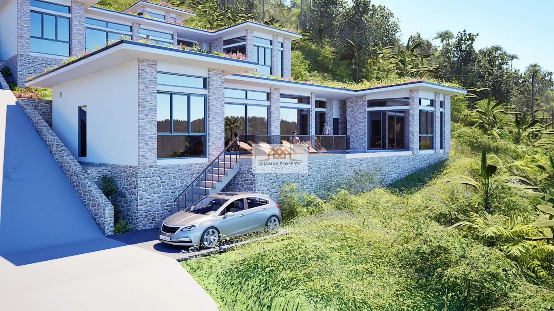 บ้านชั้นเดียวสไตล์โมเดิร์นพร้อมวิวที่สวยงามและสระว่ายน้ำส่วนตัวในมะเร็ต เกาะสมุย