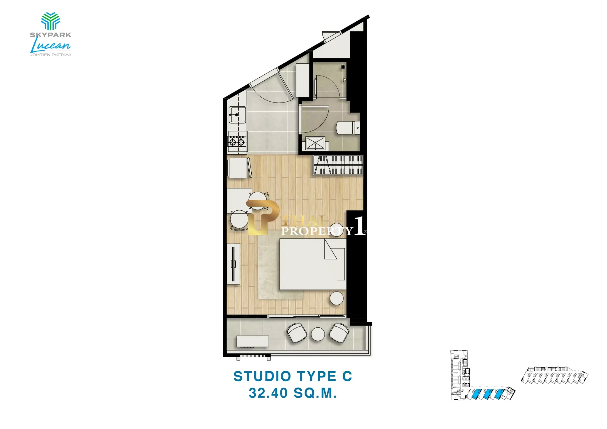 Skypark Lucean Jomtien Pattaya Studio Room – Luksusleilighet nær stranden, fra 3,9 millioner THB