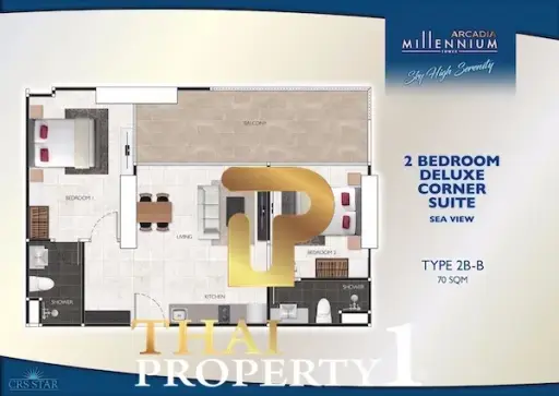 Promotion Price ! 70 SQM. 2 Bed Unit At  Arcadia Millennium Tower - Pattaya Third Road