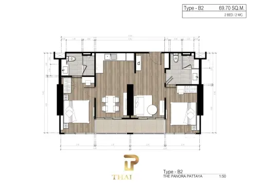 Sea View 2 Bedroom Condo (Combine) - The Panora Pattaya Pratumnak