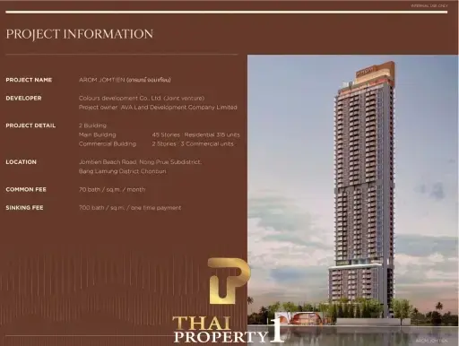 High Floor Luxury 1 Bedroom Unit At Arom Jomtien (Off-plan under Foreigner Name)